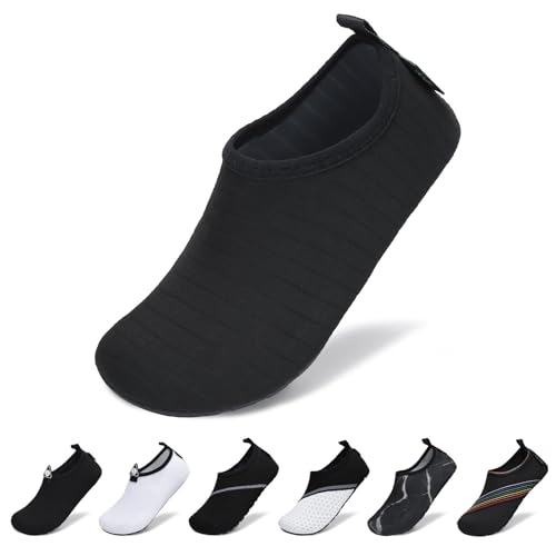 SAGUARO Damen Herren Badeschuhe Wasserschuhe Schnell Trocknend Breathable Schwimmschuhe Leicht rutschfest Strandschuhe Männer Frauen Barfußschuhe für Strand Pool Meer(Pechschwarz,46/47 EU) von SAGUARO