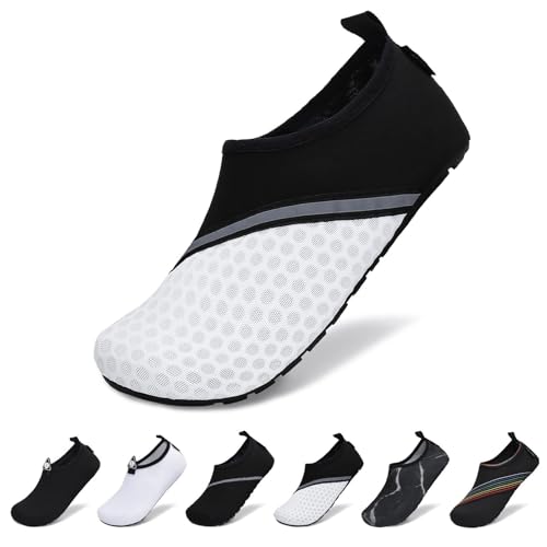 SAGUARO Damen Herren Badeschuhe Wasserschuhe Schnell Trocknend Breathable Schwimmschuhe Leicht rutschfest Strandschuhe Männer Frauen Barfußschuhe für Strand Pool Meer(Weiß,44/45 EU) von SAGUARO