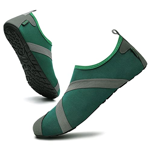 SAGUARO Wasserschuhe Herren Badeschuhe Damen Schwimmschuhe Schnell Trocknend Aquaschuhe Strandschuhe Sommer Badelatschen Tauchschuhe Dunkelgrün, Gr.44/45 von SAGUARO