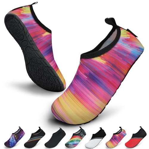 SAGUARO Damen Herren Badeschuhe Wasserschuhe Schwimmschuhe Männer Frauen Barfußschuhe für Strand,Pool,Meer,Wassersport,Surfen,Aqua Cycling,Segeln,Bootfahren,Windsurfen(Mehrfarbig,38/39 EU) von SAGUARO