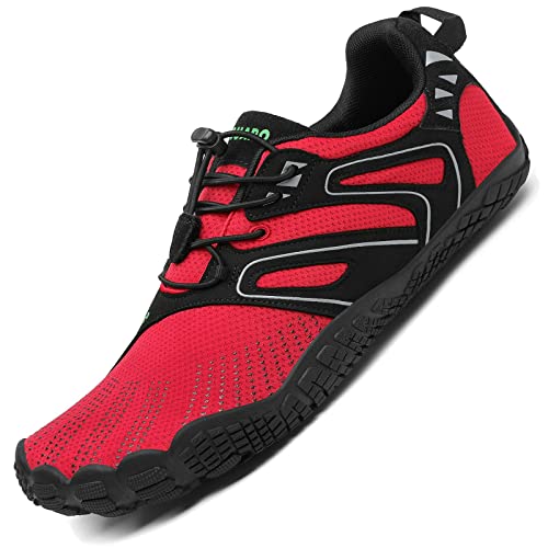 SAGUARO Damen Herren Barfußschuhe Traillaufschuhe Fitnessschuhe mit Weich Dicke Sohle Schnell Trocknend Badeschuhe Rot Schwarz Gr.41 von SAGUARO