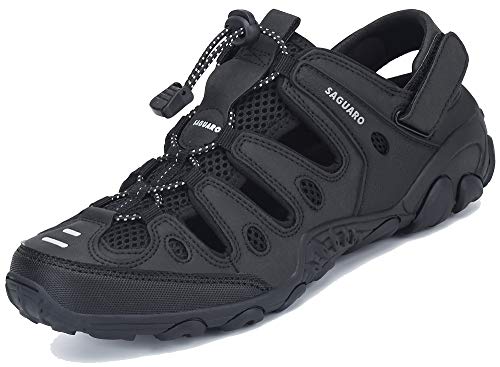 SAGUARO Damen Trekkingsandalen Atmungsaktiv Bequem Sommer Outdoor Sport Sandalen für Herren mit Geschlossene Zehe Wandersandalen Schwarz 36 EU von SAGUARO