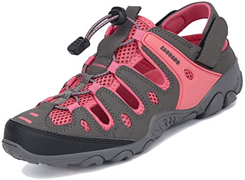 SAGUARO Damen Trekkingsandalen Atmungsaktiv Bequem Sommer Outdoor Sport Sandalen mit Geschlossene Zehe Wandersandalen Rosa 36 EU von SAGUARO