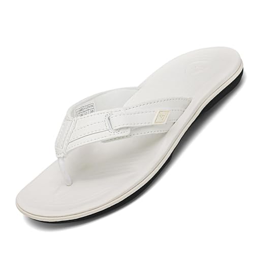 SAGUARO Flip Flops Herren Zehentrenner Rutschfest Badelatschen Sommer Zehensandalen Duschlatschen Bequeme Zehenstegpantolette Strandschuhe Outdoor Sandalen für Pool Strand Beach Weiß,Gr.46 von SAGUARO