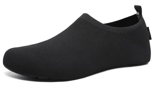 SAGUARO Hausschuhe Damen Herren Hüttenschuhe Atmungsaktiv Leicht Pantoffeln Rutschfest Bequem Schlappen Home Flache Geschlossene Slippers, Ölschwarz 44/45EU von SAGUARO