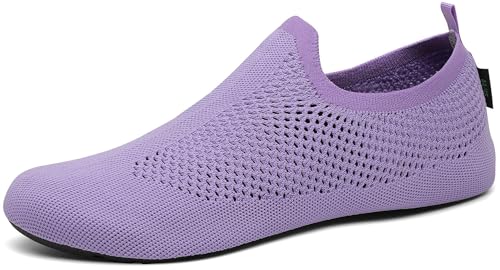 SAGUARO Hausschuhe Damen Herren Leicht Hüttenschuhe Atmungsaktiv Rutschfest Flache Pantoffeln Bequem Weich Flexibel Schlappen Home Cozy Geschlossene Slippers, Lila 44/45EU von SAGUARO