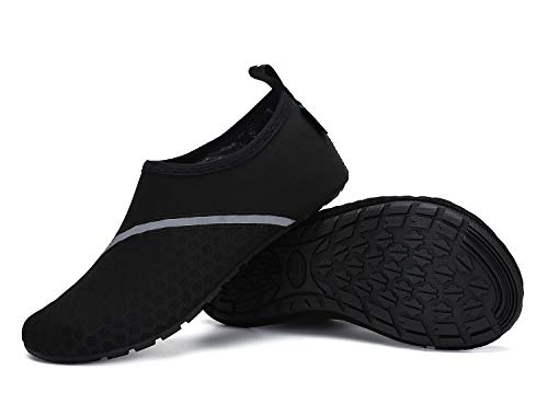 SAGUARO Hausschuhe Damen Herren Leichte Pantoffeln rutschfest Slip on Flache Hause Slippers,Reines Schwarz,46/47 EU von SAGUARO