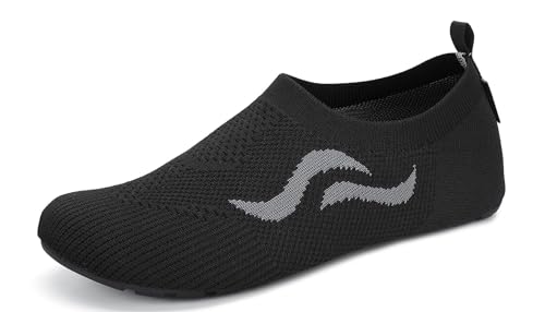 SAGUARO Hausschuhe Damen Herren Leicht Hüttenschuhe Atmungsaktiv Rutschfest Flache Pantoffeln Bequem Weich Flexibel Schlappen Home Cozy Geschlossene Slippers, Schwarz 38/39 EU von SAGUARO