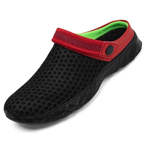 SAGUARO Hausschuhe Damen Pantoletten Sommer Outdoor Clogs Herren Freizeit Strand Sandale Rot Schwarz 41 von SAGUARO