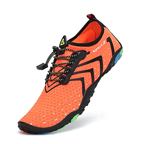SAGUARO Wasserschuhe Herren Damen Schnell Trocknend Schwimmschuhe Atmungsaktiv rutschfeste Badeschuhe mit Dicke Sohle für Frauen Männer, Leuchtend Orange, 46 EU von SAGUARO