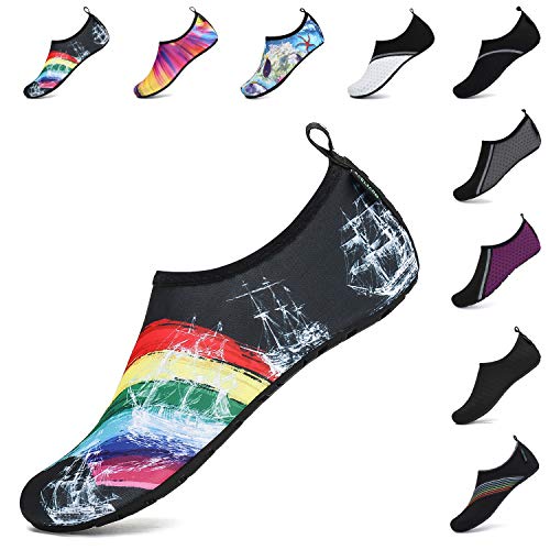 SAGUARO Herren Badeschuhe Damen Strandschuhe rutschfest Schwimmschuhe Männer Atmungsaktiv Neoprenschuhe Frauen Aqua Wassersport Sommer Regenbogen 42/43 EU von SAGUARO