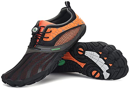 SAGUARO Barfußschuhe Damen Wassersportschuhe Herren Traillaufschuhe Laufschuhe Atmungsaktiv Straßenlaufschue Wasserschuhe Strandschuhe Frauen Schnell Trocknend Zehenschuhe rutschfest Hellorange 40 EU von SAGUARO