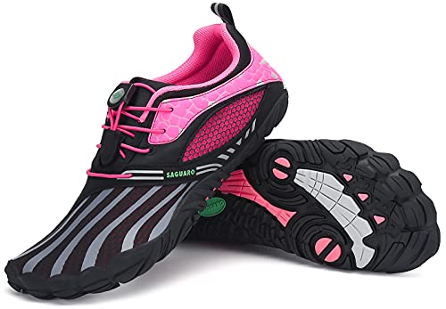 SAGUARO Damen Barfußschuhe Strandschuhe Unisex Wasserschuhe Trainingsschuhe Herren Outdoor & Indoor Atmungsaktiv Surfschuhe rutschfest Badeschuhe Frauen Fahrradschuhe Männer Leicht Schwarzrosa ​36 EU von SAGUARO