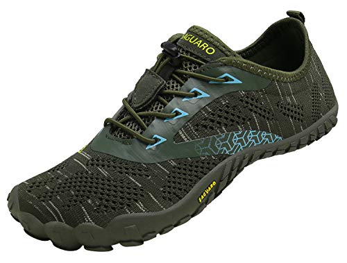 SAGUARO Herren Barfußschuhe Traillaufschuhe Fitnessschuhe Wassersportschuh Schnell Trocknend Badeschuhe mit Weich Dicke Sohle, 39 EU, Stricken Grün von SAGUARO