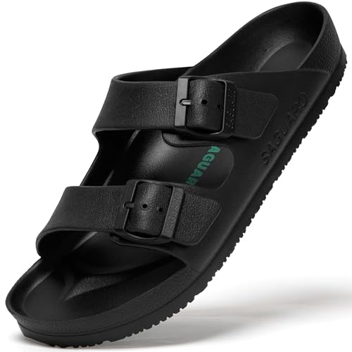 SAGUARO Herren Bequeme Pantoffeln Atmungsaktiv Soft Damen Clogs Sommer Luftig Slippers Eva rutschfest Flexibel Komfort Sohle Flache Beiläufig Mode Bades Hausschuhe Drinnen Draußen, Haus Schwarz 37 EU von SAGUARO