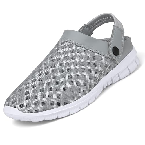 SAGUARO Herren Clogs Hausschuhe Atmungsaktiv Gartenschuhe Damen Mesh Sommersandalen Grau 37 von SAGUARO