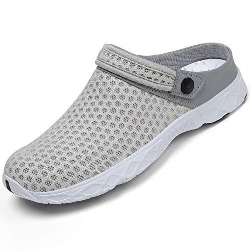 SAGUARO Unisex Clogs Sommer Hausschuhe Leicht Gartenschuhe Weiß Grau Gr.45 von SAGUARO