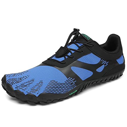 SAGUARO Herren Zehenschuhe Damen Barfuss Schuhe Leicht Fitnessschuhe Barfuß Atmungsaktiv Unisex Aquaschuhe Blau Gr.43 von SAGUARO