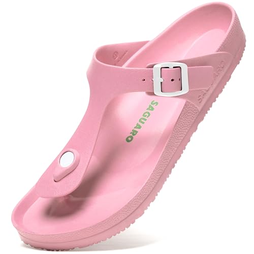 SAGUARO Herren Zehentrenner Hausschuhe Damen Sandalen Sommer Eva Pantoletten Flach Clogs Strand Slippers Rosa 36 von SAGUARO