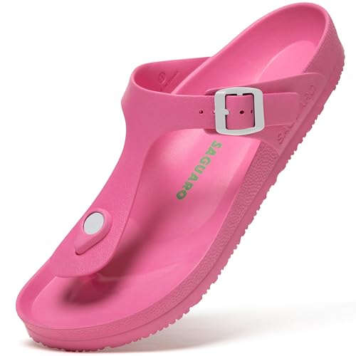 SAGUARO Herren Zehentrenner Hausschuhe Damen Sandalen Sommer EVA Pantoletten Flach Clogs Strand Slippers Rosa 37 von SAGUARO