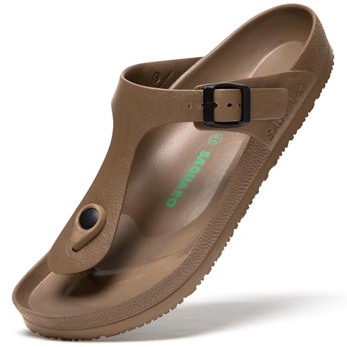 SAGUARO Herren Zehentrenner Hausschuhe Damen Sandalen Sommer Eva Pantoletten Flach Clogs Strand Slippers Braun 48 von SAGUARO
