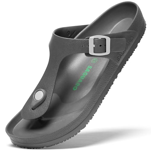 SAGUARO Herren Zehentrenner Hausschuhe Damen Sandalen Sommer Eva Pantoletten Flach Clogs Strand Slippers Grau 36 von SAGUARO
