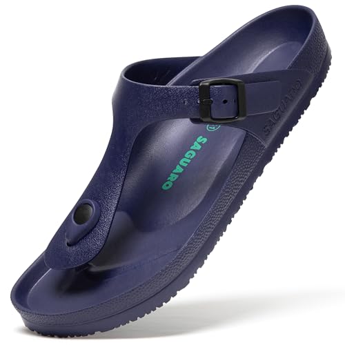 SAGUARO Herren Zehentrenner Hausschuhe Damen Sandalen Sommer Eva Pantoletten Flach Clogs Strand Slippers Marineblau 47 von SAGUARO