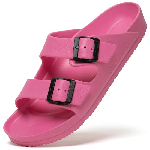 SAGUARO Herren Zehentrenner Hausschuhe Damen Sandalen Sommer Eva Pantoletten Flach Clogs Strand Slippers Pink 41 von SAGUARO