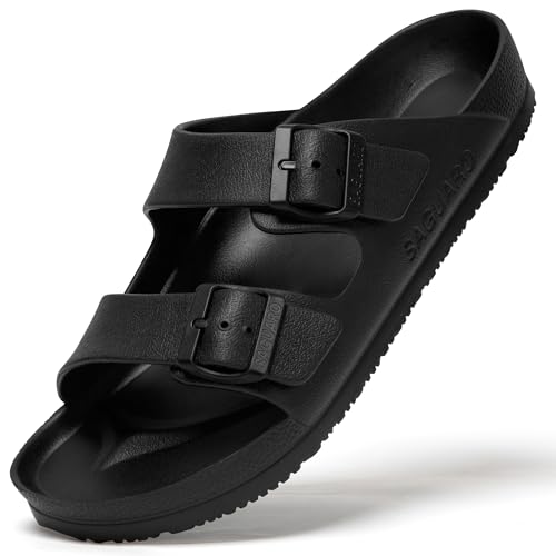 SAGUARO Herren Zehentrenner Hausschuhe Damen Sandalen Sommer Eva Pantoletten Flach Clogs Strand Slippers Schwarz 42 von SAGUARO