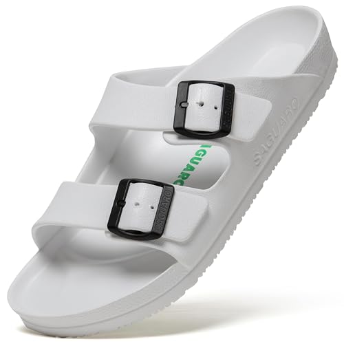 SAGUARO Herren Zehentrenner Hausschuhe Damen Sandalen Sommer Eva Pantoletten Flach Clogs Strand Slippers Weiß 36 von SAGUARO