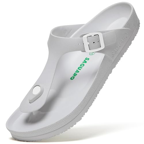 SAGUARO Herren Zehentrenner Hausschuhe Damen Sandalen Sommer Eva Pantoletten Flach Clogs Strand Slippers Weiß 46 von SAGUARO