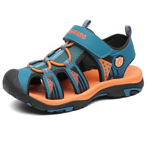 SAGUARO Jungen Sandalen mit Geschlossene Zehe Mädchen Sommer Trekkingsandalen Atmungsaktiv Rutschfest Kinder Sanldalen für Outdoor Sport Cyan 26 EU von SAGUARO