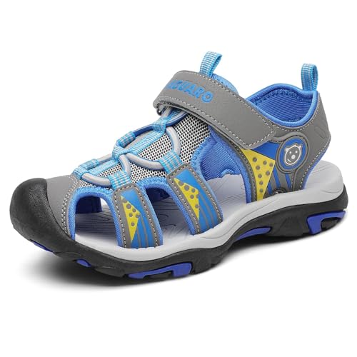 SAGUARO Jungen Sandalen mit Geschlossene Zehe Mädchen Sommer Trekkingsandalen Atmungsaktiv Rutschfest Kinder Sanldalen für Outdoor Sport Grau 26 EU von SAGUARO