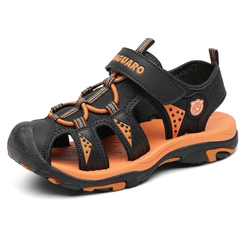 SAGUARO Jungen Sandalen mit Geschlossene Zehe Mädchen Sommer Trekkingsandalen Atmungsaktiv Rutschfest Kinder Sanldalen für Outdoor Sport Orange 25 EU von SAGUARO