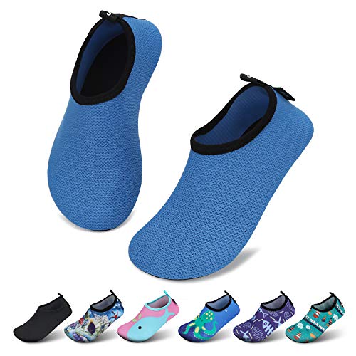 SAGUARO Kinder Badeschuhe Jungen Aquaschuhe Mädchen Schnell Trocknend Strandschuhe Atmungsaktiv Wasserschuhe Surf Yoga Neoprenschuhe,Blau Gewellt,Gr.24/25 EU von SAGUARO