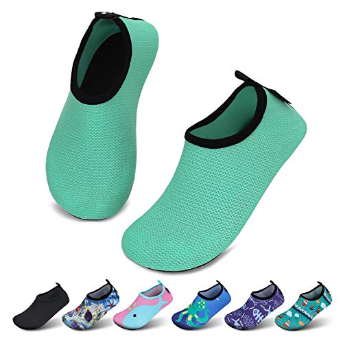 SAGUARO Kinder Badeschuhe Jungen Aquaschuhe Mädchen Schnell Trocknend Strandschuhe Atmungsaktiv Wasserschuhe Surf Yoga Neoprenschuhe,Grün Gewellt,Gr.20/21 EU von SAGUARO