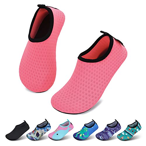 SAGUARO Mädchen Badeschuhe Kinder Aquaschuhe Jungen Schnell Trocknend Strandschuhe Atmungsaktiv Wasserschuhe Surf Yoga Neoprenschuhe,Gefleckpink,Gr.24/25 EU von SAGUARO