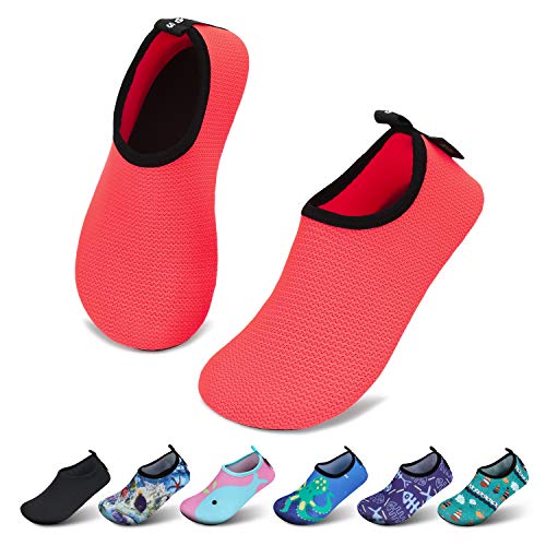 SAGUARO Mädchen Badeschuhe Kinder Aquaschuhe Jungen Schnell Trocknend Strandschuhe Atmungsaktiv Wasserschuhe Surf Yoga Neoprenschuhe,Rosa Gewellt,Gr.32/33 EU von SAGUARO