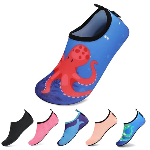 SAGUARO Kind Badeschuhe Babyschuhe Schnell Trocknend Pool Schuhe Wasser Sportschuhe für Mädchen,Krake Rot,32/33 von SAGUARO