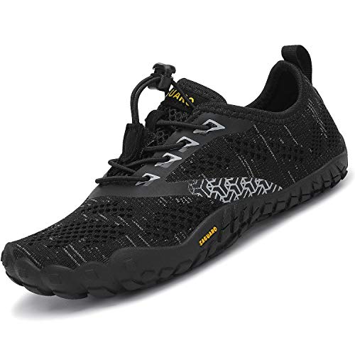 SAGUARO Kinder Barfußschuhe Jungen Aquaschuhe Mädchen Atmungsaktiv Traillaufschuhe June Outdoor Schnell Trocknend Badeschuhe Leicht, Schwarz 25 EU von SAGUARO