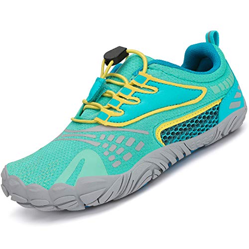 SAGUARO Kinder Barfußschuhe Jungen Atmungsaktiv Wasserschuhe Mädchen Sport Schnell Trocknend Schwimmschuhe Sommer Unisex Leicht Gymnastikschuhe Zehenschuhe, Grün/gelb 36 EU von SAGUARO