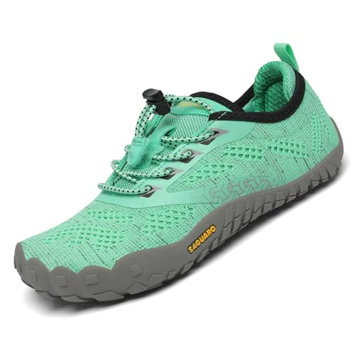 SAGUARO Kinder Barfußschuhe Jungen Atmungsaktiv Wasserschuhe Surfschuhe Mädchen Sport Schnell Trocknend Schwimmschuhe Sommer Unisex Leicht Gymnastikschuhe Zehenschuhe, Grün 28 EU von SAGUARO