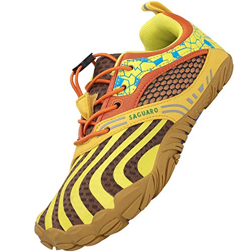 SAGUARO Kinder Barfußschuhe Mädchen Traillaufschuhe Jungen Trainingsschuhe Zehenschuhe Atmungsaktiv rutschfest Walkingschuhe Laufschuhe Schnell Trocknend Badeschuhe, Gelb 24 von SAGUARO