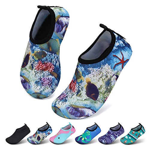 SAGUARO Kinder Badeschuhe Jungen Aquaschuhe Mädchen Schnell Trocknend Strandschuhe Atmungsaktiv Wasserschuhe Surf Yoga Neoprenschuhe,BunteBlau,Gr.26/27 EU von SAGUARO