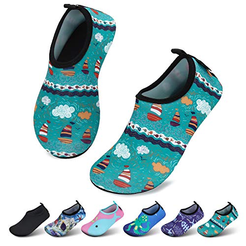 SAGUARO Kinder Badeschuhe Jungen Aquaschuhe Mädchen Schnell Trocknend Strandschuhe Atmungsaktiv Wasserschuhe Surf Yoga Neoprenschuhe,BuntesGrün,Gr.26/27 EU von SAGUARO