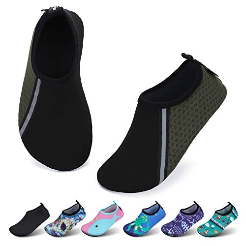 SAGUARO Kinder Badeschuhe Jungen Aquaschuhe Mädchen Schnell Trocknend Strandschuhe Atmungsaktiv Wasserschuhe Surf Yoga Neoprenschuhe,Dunkelgrün,Gr.34/35 EU von SAGUARO