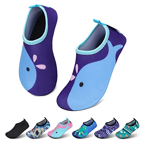 SAGUARO Kinder Badeschuhe Jungen Aquaschuhe Mädchen Schnell Trocknend Strandschuhe Atmungsaktiv Wasserschuhe Surf Yoga Neoprenschuhe,Blau Delfine,Gr.20/21 EU von SAGUARO