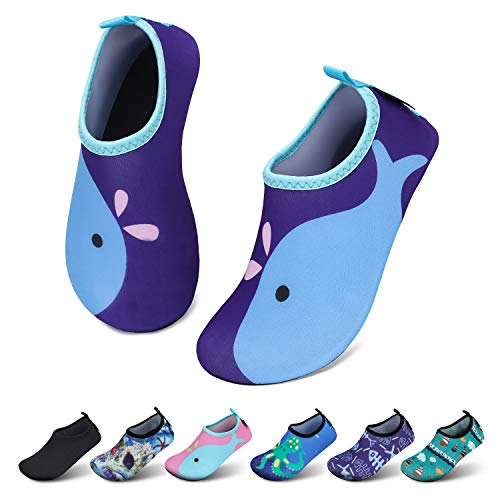 SAGUARO Kinder Badeschuhe Jungen Aquaschuhe Mädchen Schnell Trocknend Strandschuhe Atmungsaktiv Wasserschuhe Surf Yoga Neoprenschuhe,Blau Delfine,Gr.26/27 EU von SAGUARO