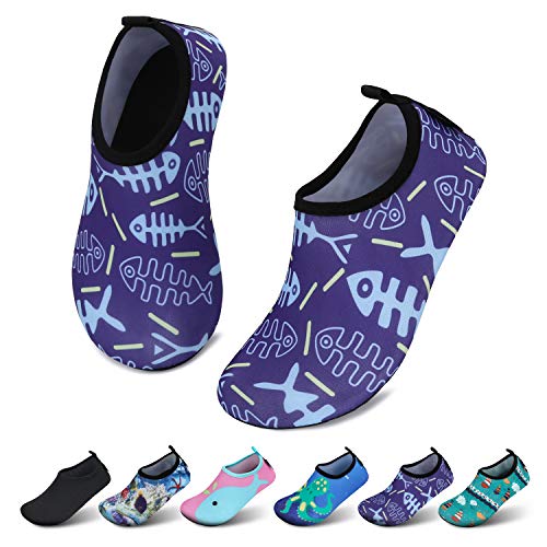 SAGUARO Kinder Badeschuhe Jungen Aquaschuhe Mädchen Schnell Trocknend Strandschuhe Atmungsaktiv Wasserschuhe Surf Yoga Neoprenschuhe,Blau Fischgräte,Gr.22/23 EU von SAGUARO