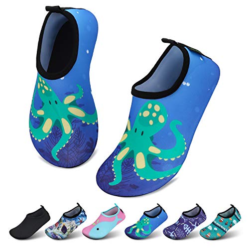 SAGUARO Kinder Badeschuhe Jungen Aquaschuhe Mädchen Schnell Trocknend Strandschuhe Atmungsaktiv Wasserschuhe Surf Yoga Neoprenschuhe,Blau Octopus,Gr.20/21 EU von SAGUARO